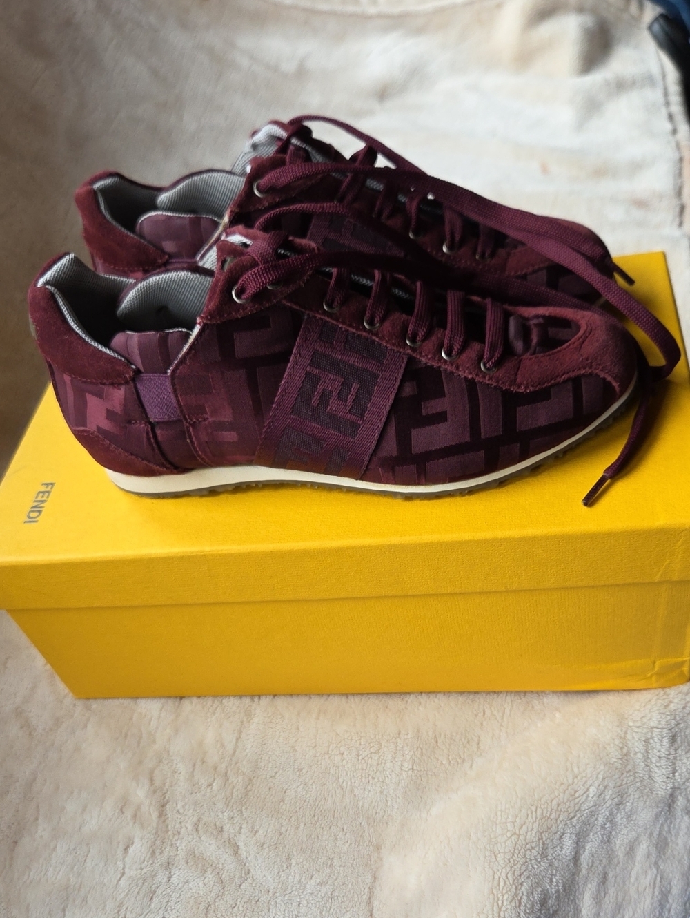 Fendi Women's Burgundy Monogram Low-Top Sneakers